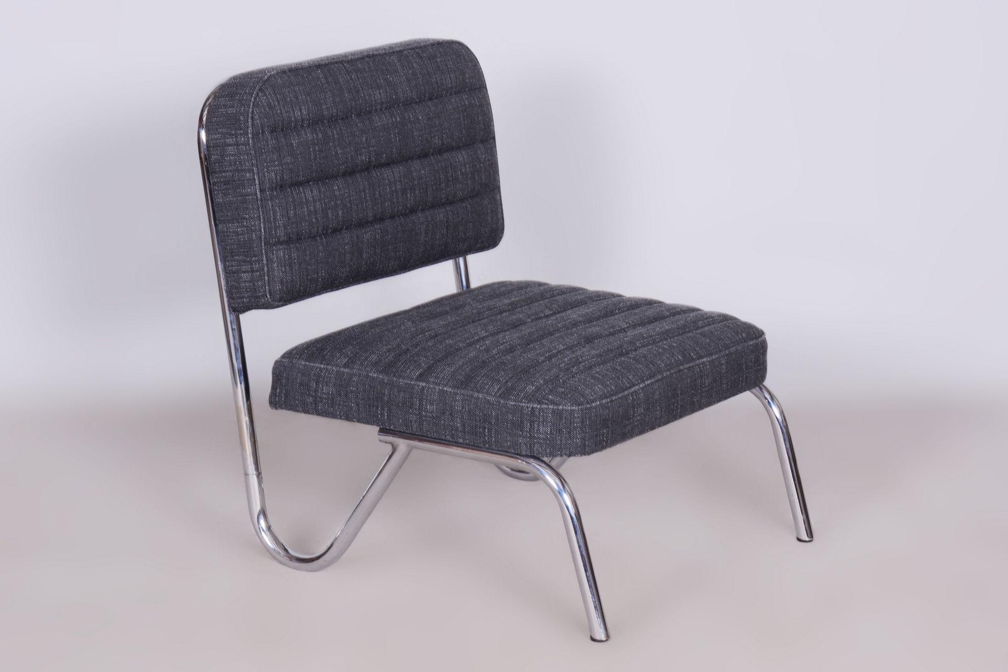 Restored Bauhaus Small Chair Stool, Chrome, Czechia, 1940s For Sale 4