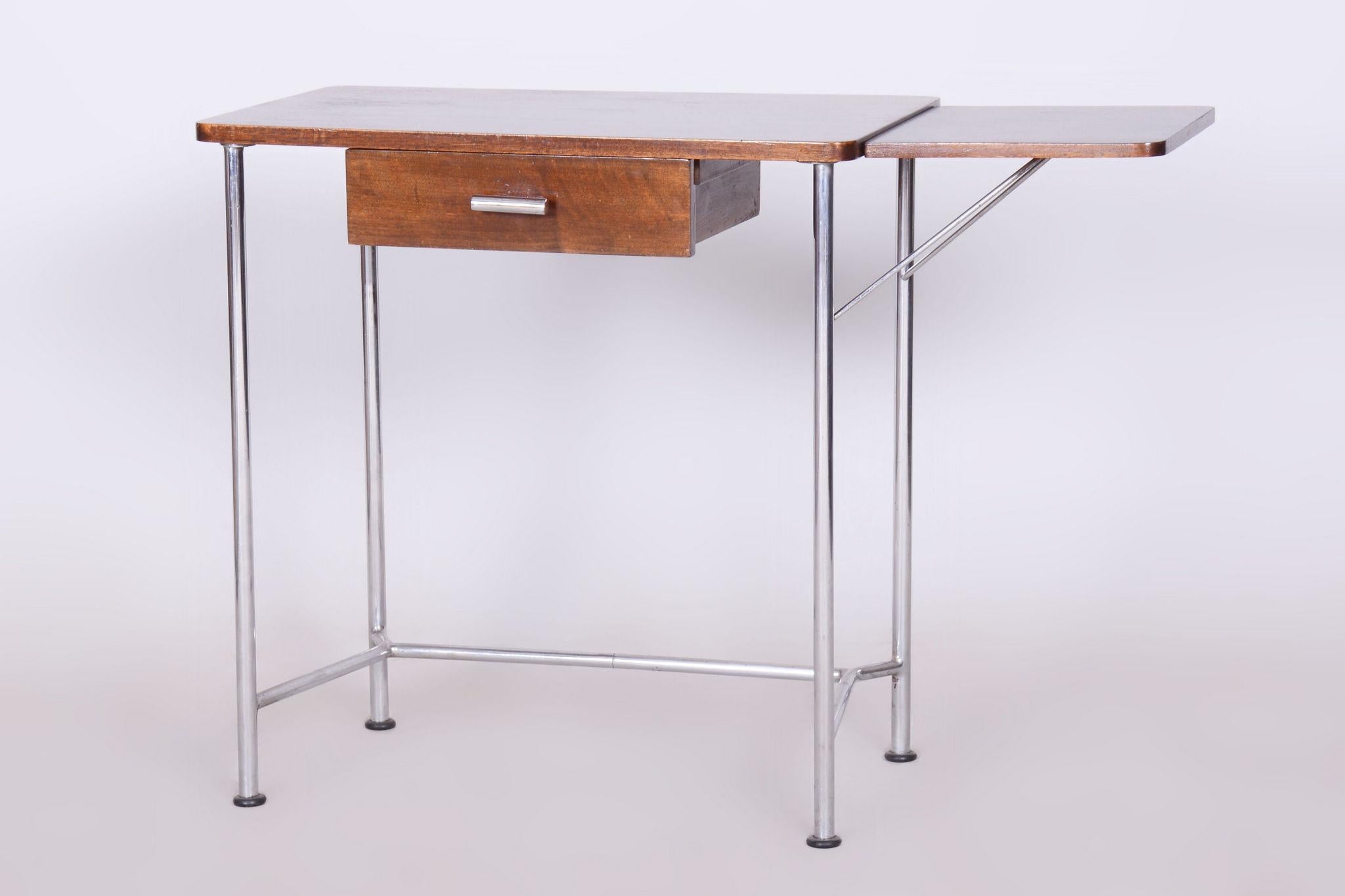 Restored Bauhaus Small Oak Writing Desk, Mücke Melder, Chrome, Czechia, 1930s For Sale 5