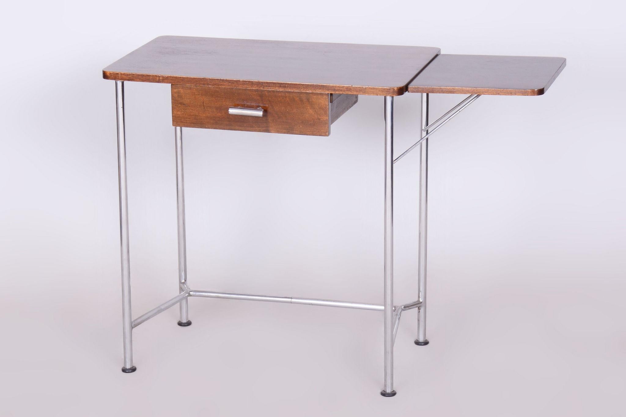 Restored Bauhaus Small Oak Writing Desk, Mücke Melder, Chrome, Czechia, 1930s For Sale 6