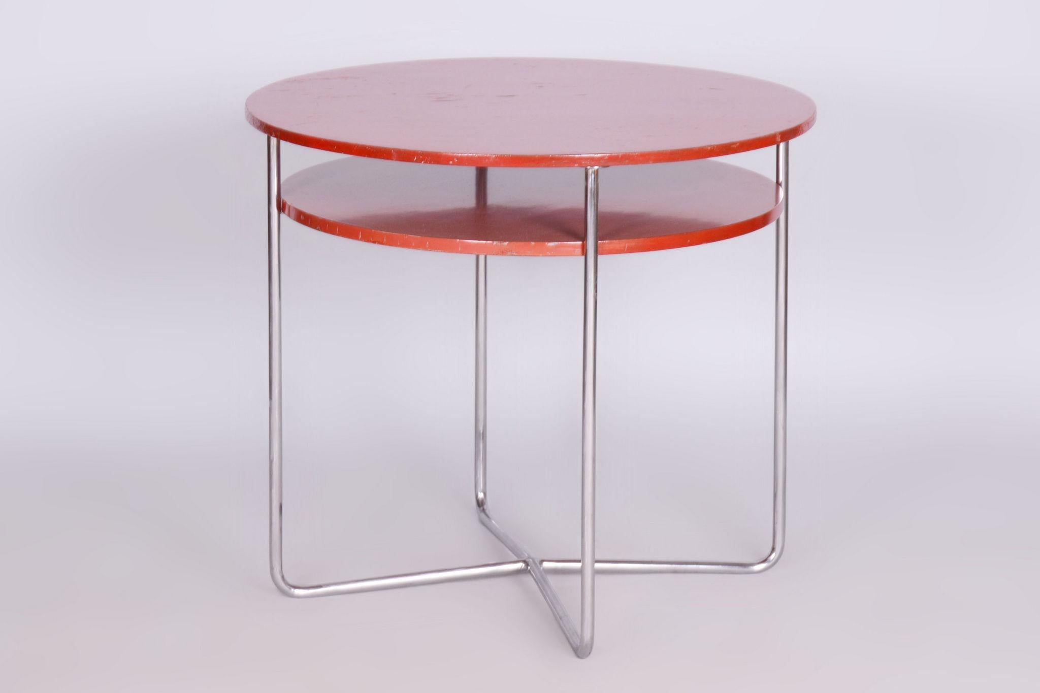 Petite table ronde Bauhaus restaurée, acier chromé, République tchèque, années 1930 en vente 4