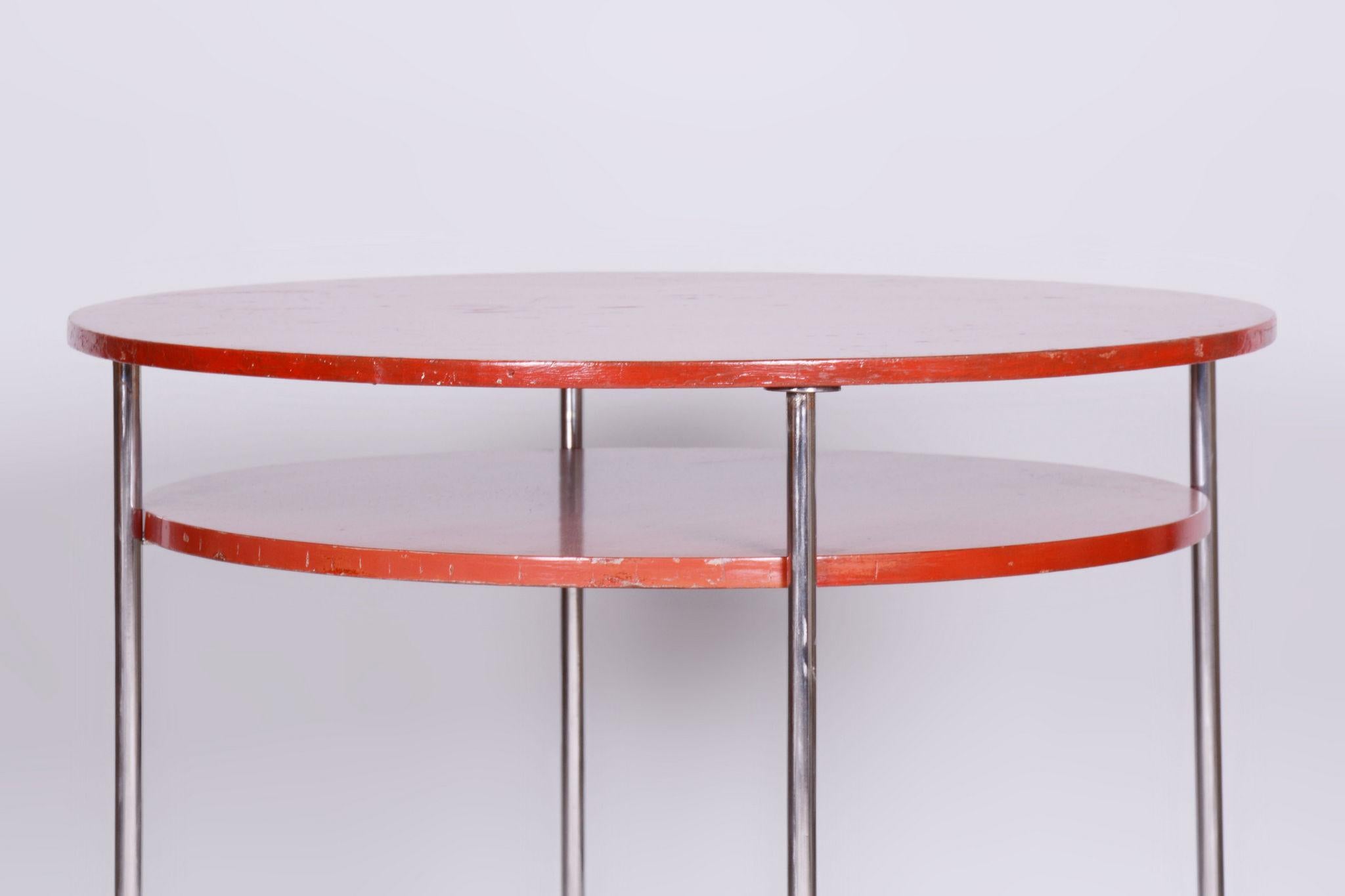 Restored Bauhaus Small Round Table, Chrome-Plated Steel, Czechia, 1930s For Sale 4