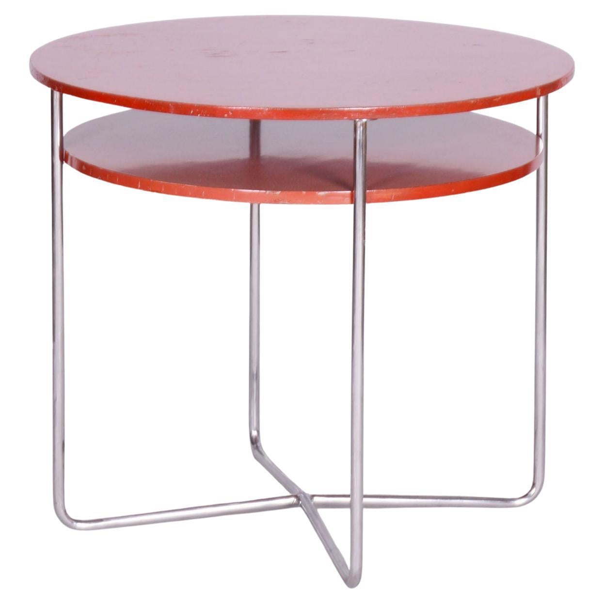 Mesa redonda pequeña Bauhaus restaurada, acero cromado, Chequia, años 30