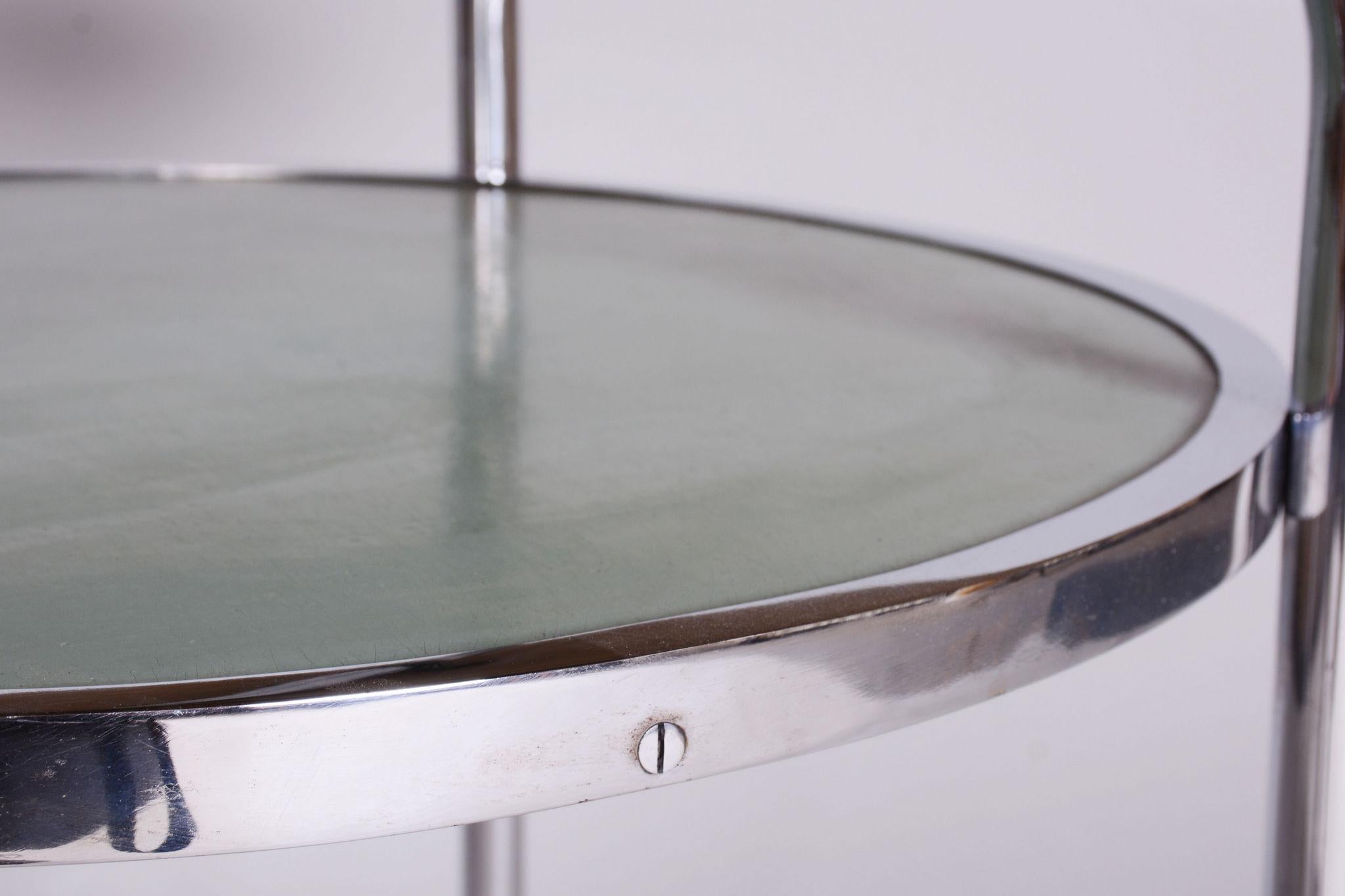 Restored Bauhaus Small Round Table, Chrome, Revived Polish, Czechia, 1930s For Sale 1