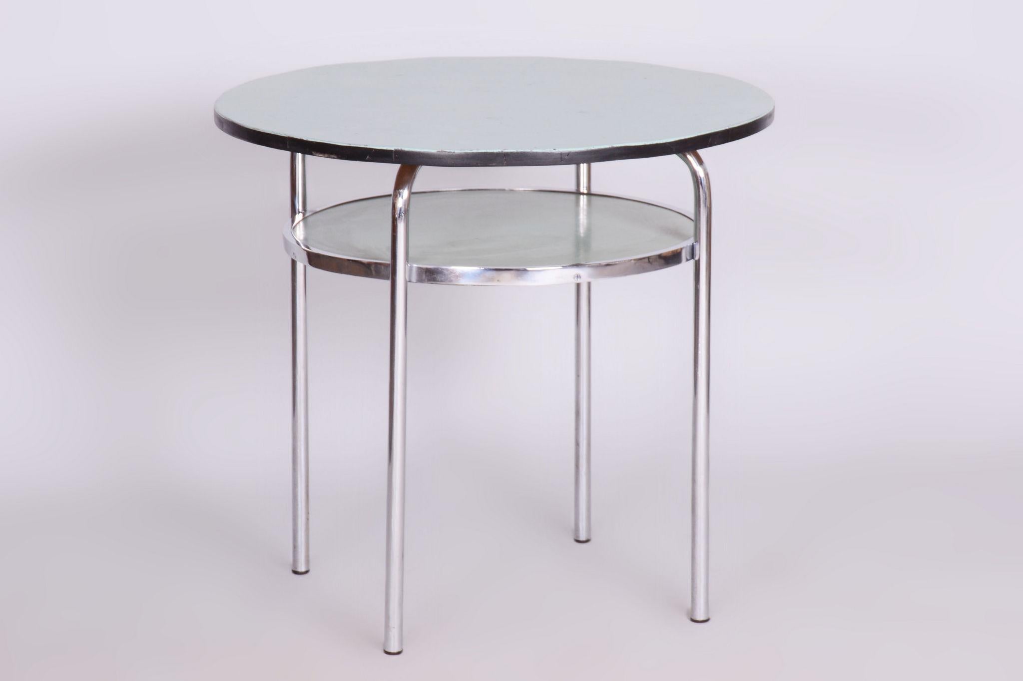 Petite table ronde Bauhaus restaurée, chrome, polonaise renouvelée, République tchèque, années 1930 en vente 3
