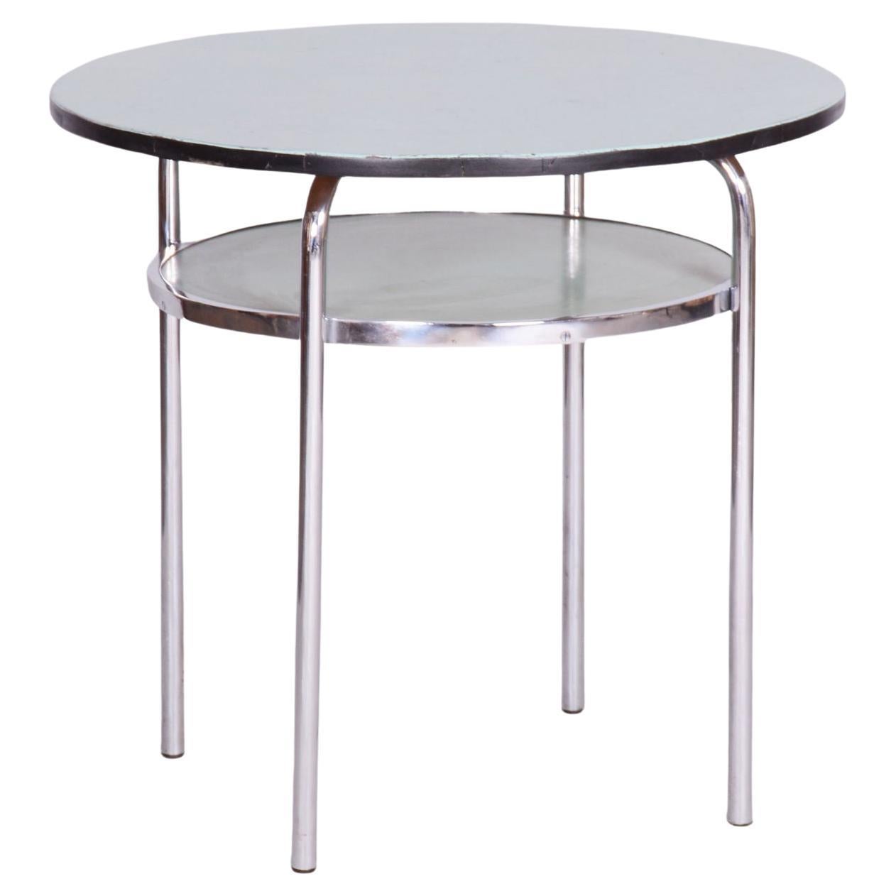 Restored Bauhaus Small Round Table, Chrome, Revived Polish, Czechia, 1930s For Sale