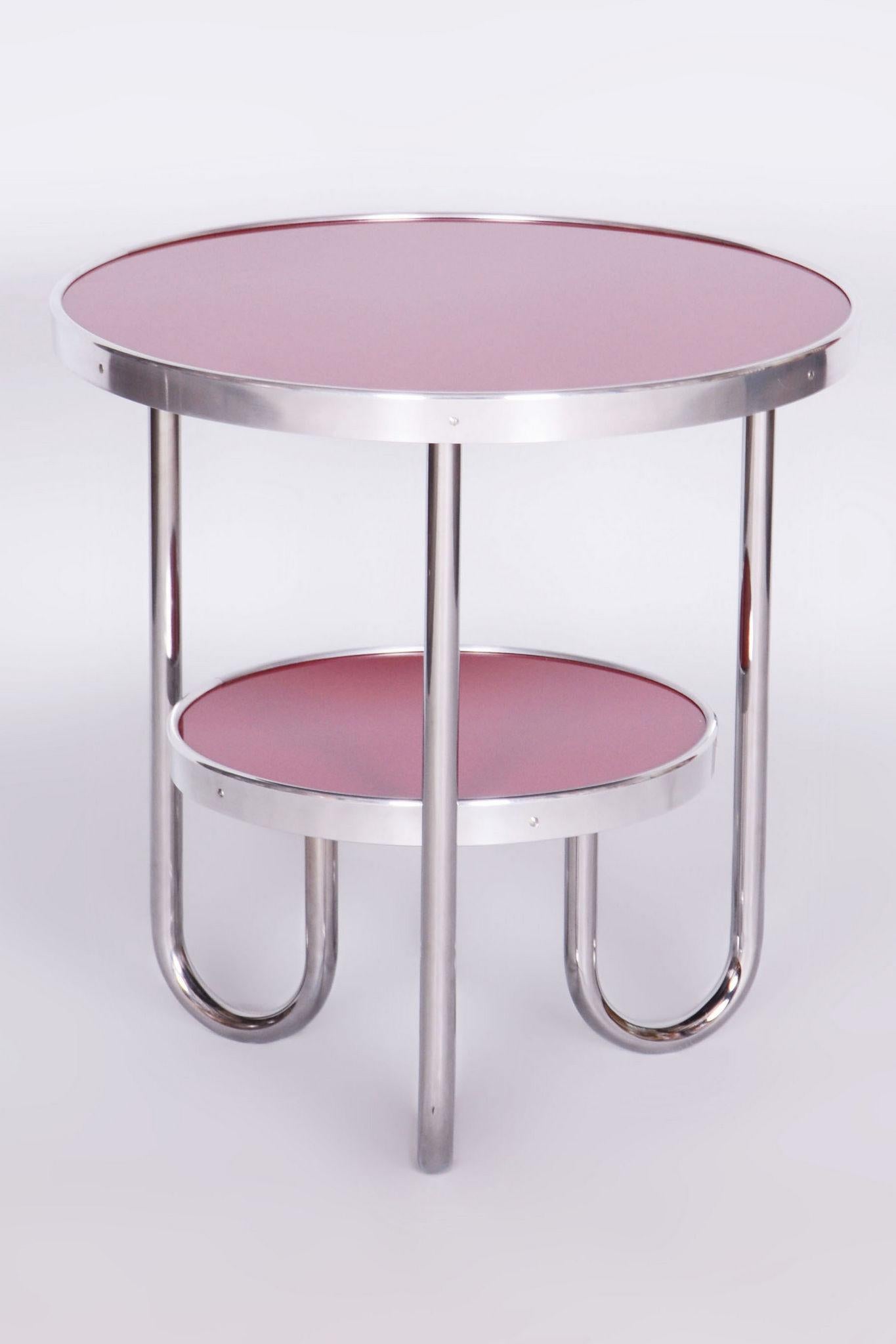 Restored Bauhaus Small Table, Kovona, Spruce, Chrome, Czechia, 1930s For Sale 5