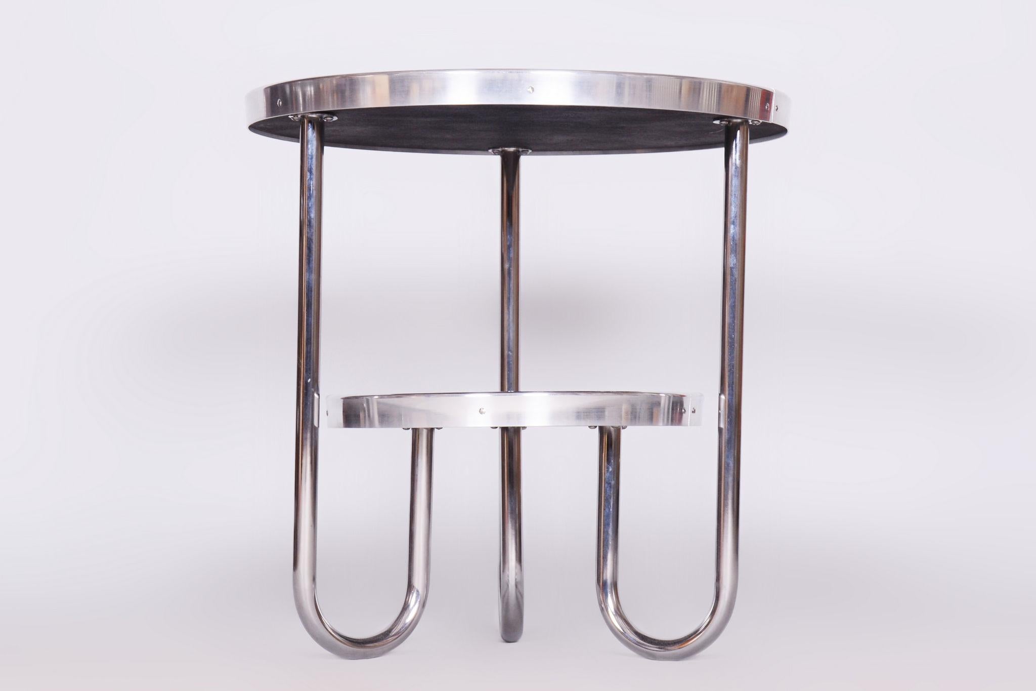 Steel Restored Bauhaus Small Table, Kovona, Spruce, Chrome, Czechia, 1930s For Sale
