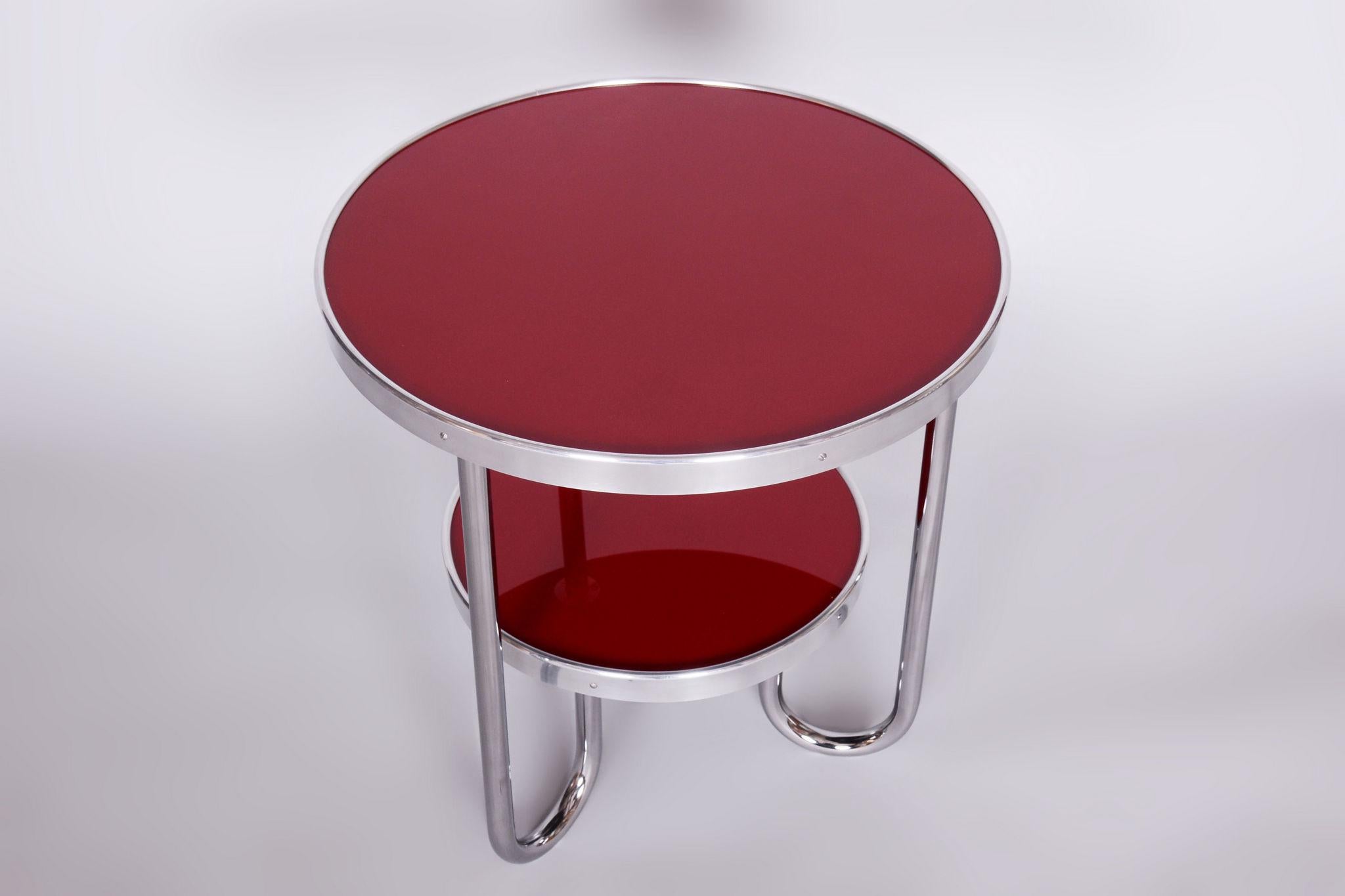 Restored Bauhaus Small Table, Kovona, Spruce, Chrome, Czechia, 1930s For Sale 2