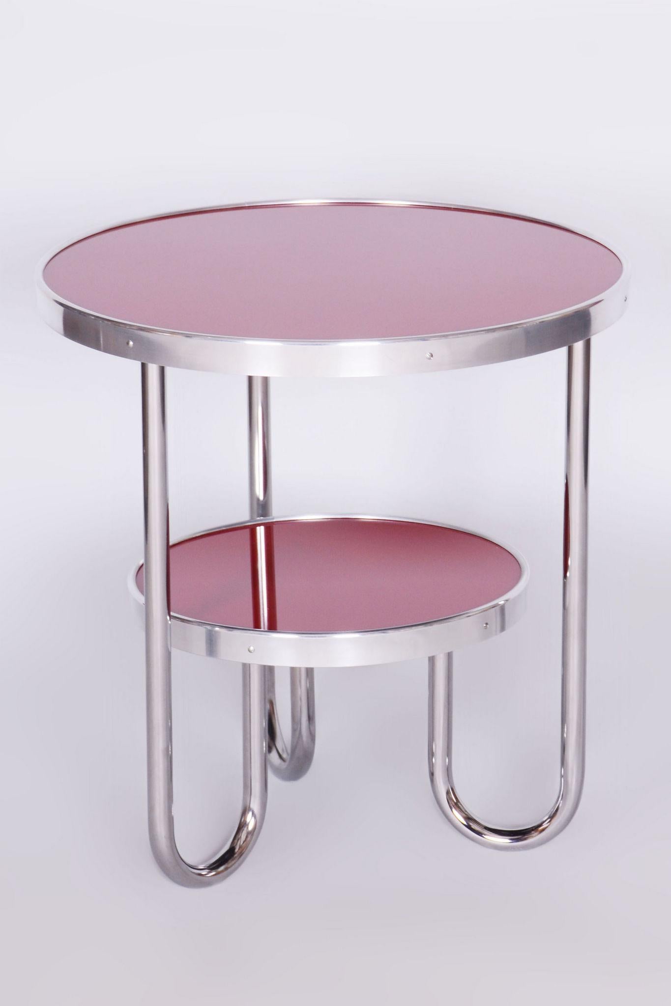 Restored Bauhaus Small Table, Kovona, Spruce, Chrome, Czechia, 1930s For Sale 4