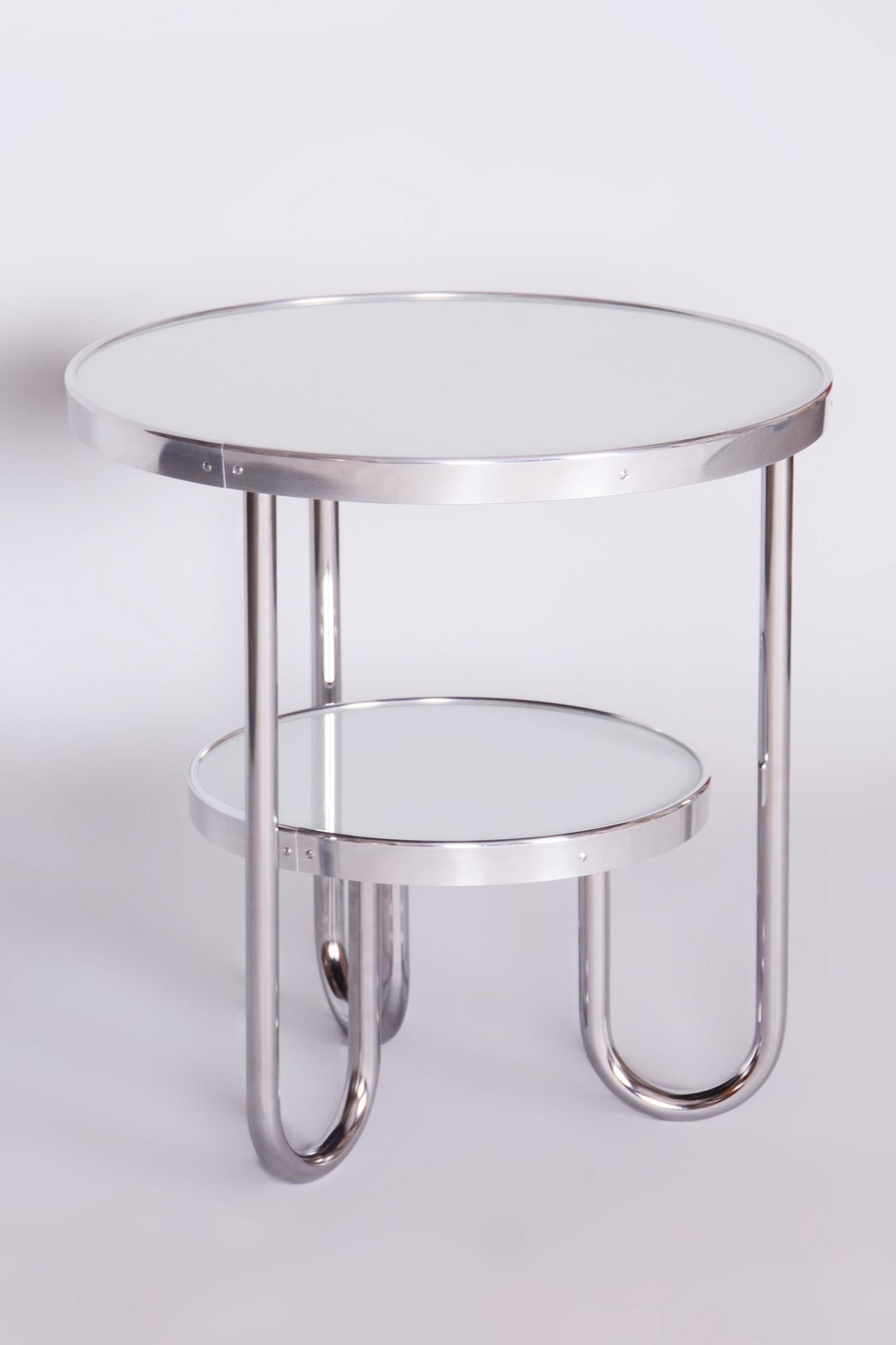 Restored Bauhaus Small White Table Made By Kovona

Period: 1930-1939
Source: Czechia (Czechoslovakia)
Material: Chrome-Plated Steel, Spruce Wood, Glass

Made by Kovona, a renowned Czech manufacturer and dealer from the 20th century.

The chrome