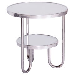 Restored Bauhaus Small White Table, Kovona, Chrome, Czechia, 1930s