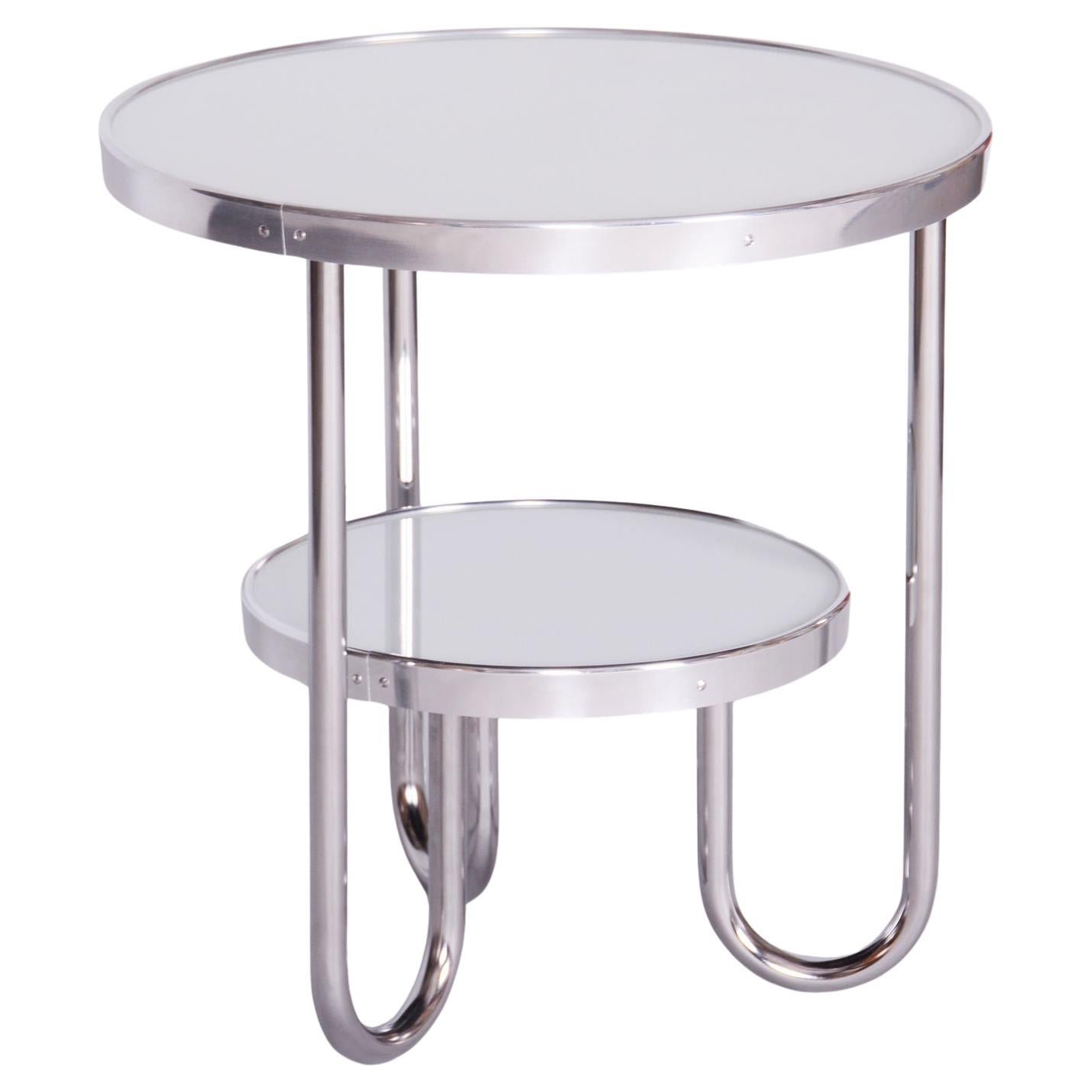 Restaurierter kleiner weißer Bauhaus-Tisch, Kovona, Chrom, Tschechien, 1930er Jahre im Angebot