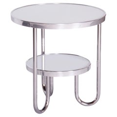 Restaurierter kleiner weißer Bauhaus-Tisch, Kovona, Chrom, Tschechien, 1930er Jahre