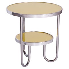 Restored Bauhaus Small Yellow Table, Kovona, Chrome, Czechia, 1930s