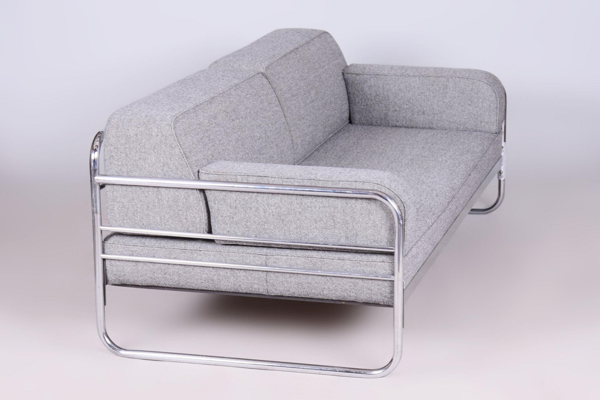 Restauriertes Bauhaus-Sofa, von Hynek Gottwald, Chrom, Neupolsterung, Tschechisch, 1930er Jahre im Angebot 5
