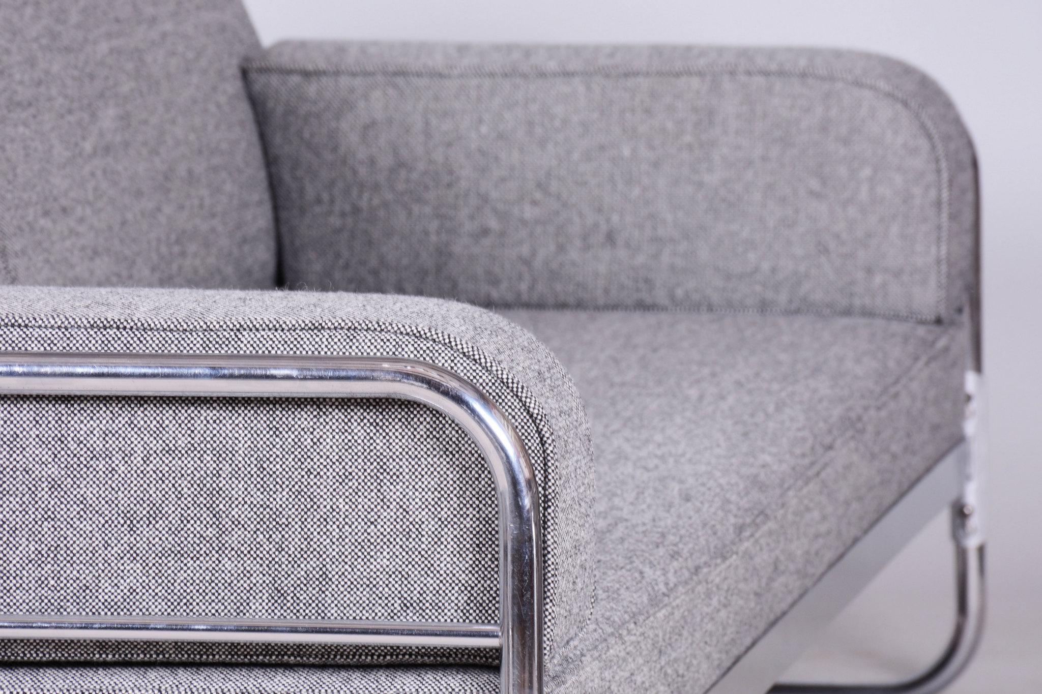 Restauriertes Bauhaus-Sofa, von Hynek Gottwald, Chrom, Neupolsterung, Tschechisch, 1930er Jahre im Angebot 6