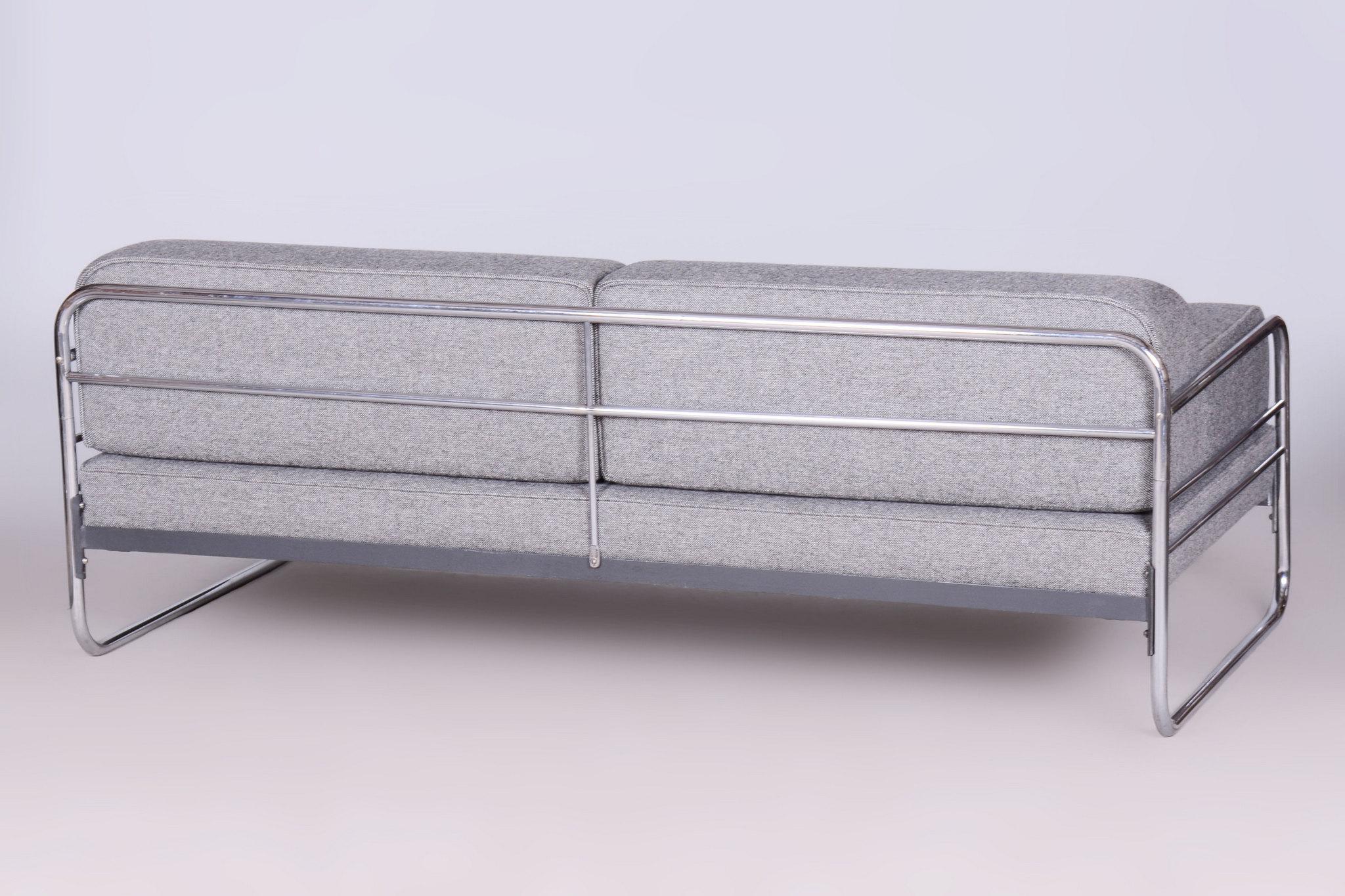 Restauriertes Bauhaus-Sofa, von Hynek Gottwald, Chrom, Neupolsterung, Tschechisch, 1930er Jahre im Angebot 7