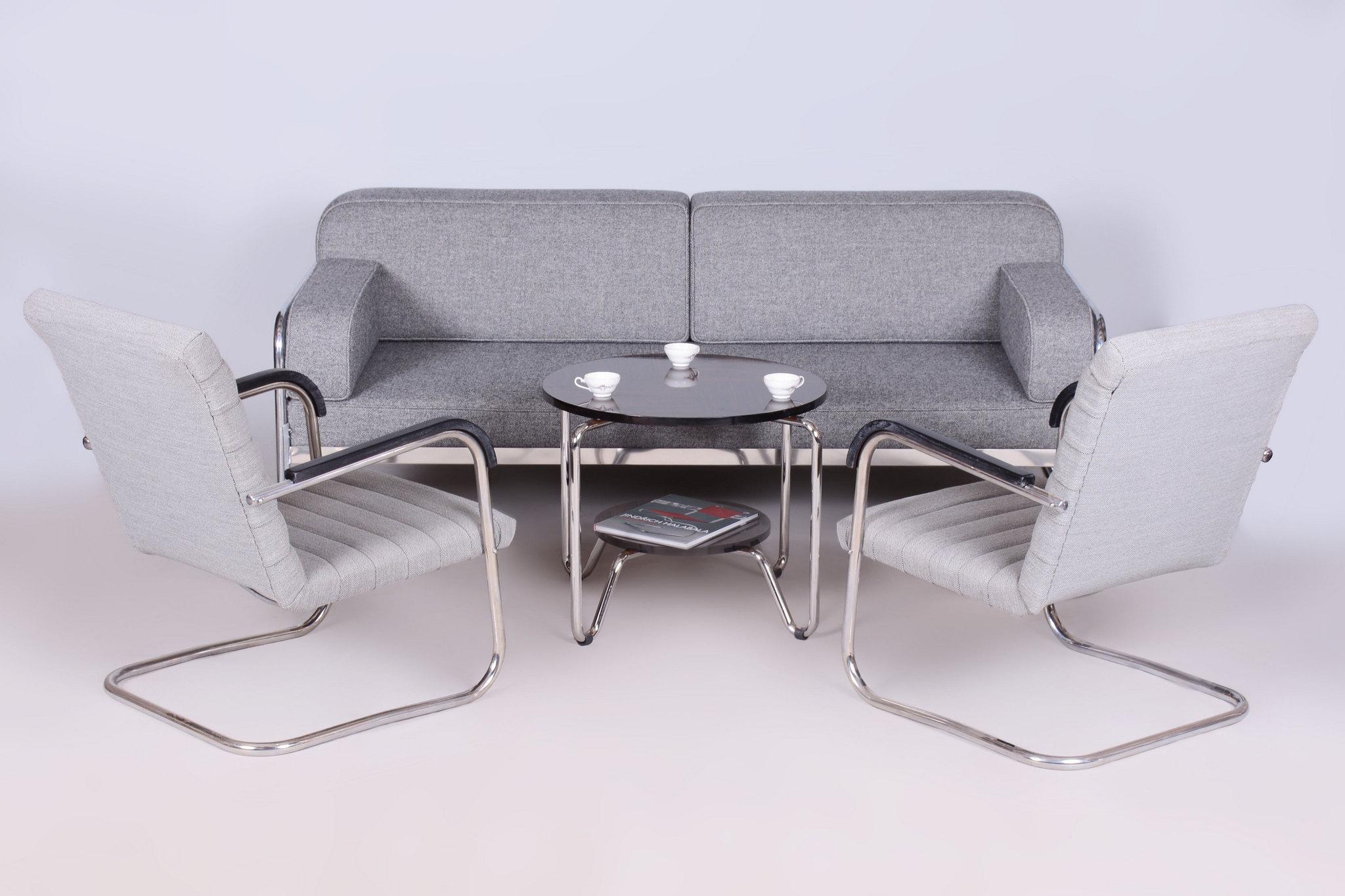 Restauriertes Bauhaus-Sofa, von Hynek Gottwald, Chrom, Neupolsterung, Tschechisch, 1930er Jahre im Angebot 8