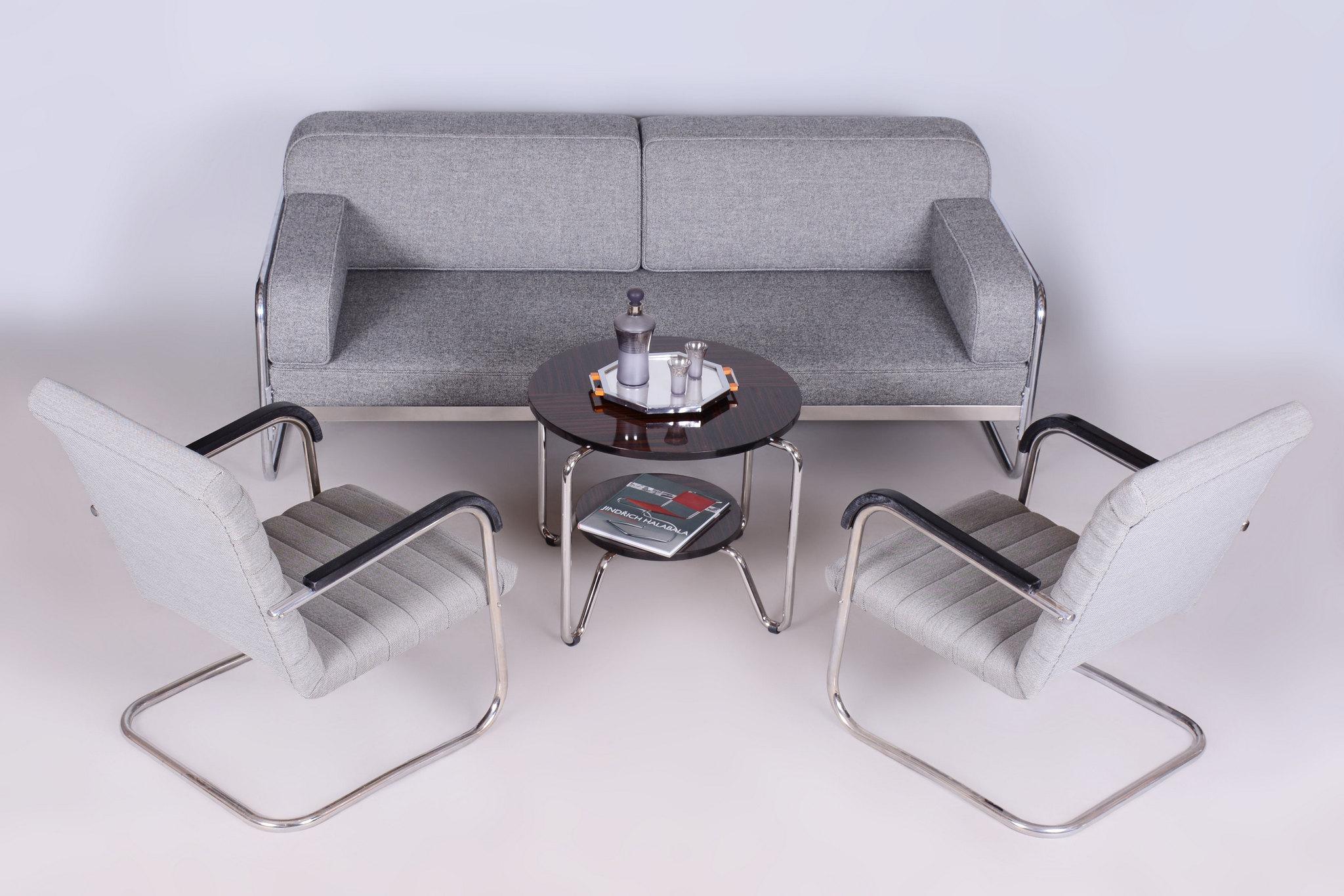 Restauriertes Bauhaus-Sofa, von Hynek Gottwald, Chrom, Neupolsterung, Tschechisch, 1930er Jahre im Angebot 9