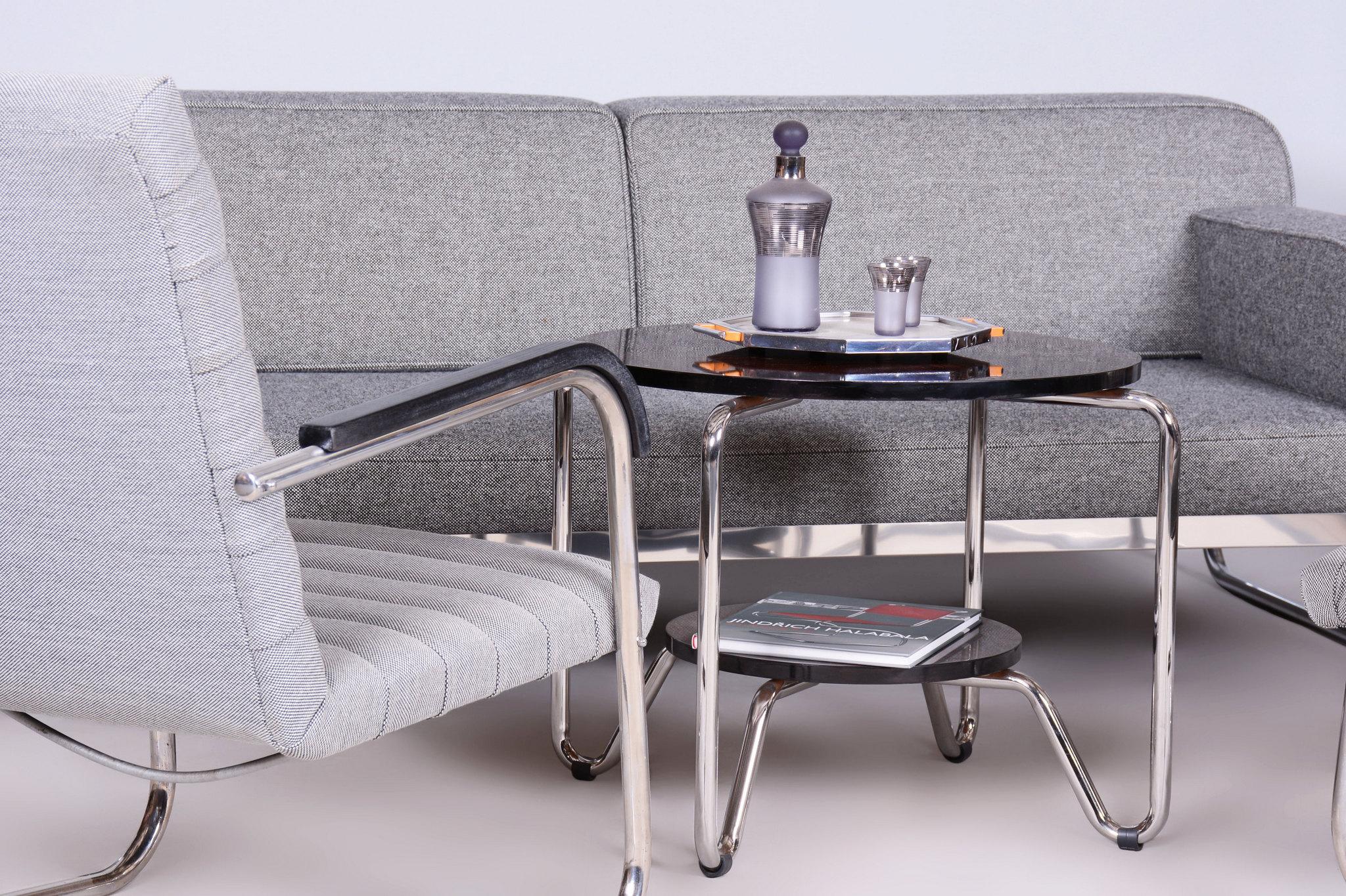 Restauriertes Bauhaus-Sofa, von Hynek Gottwald, Chrom, Neupolsterung, Tschechisch, 1930er Jahre im Angebot 11