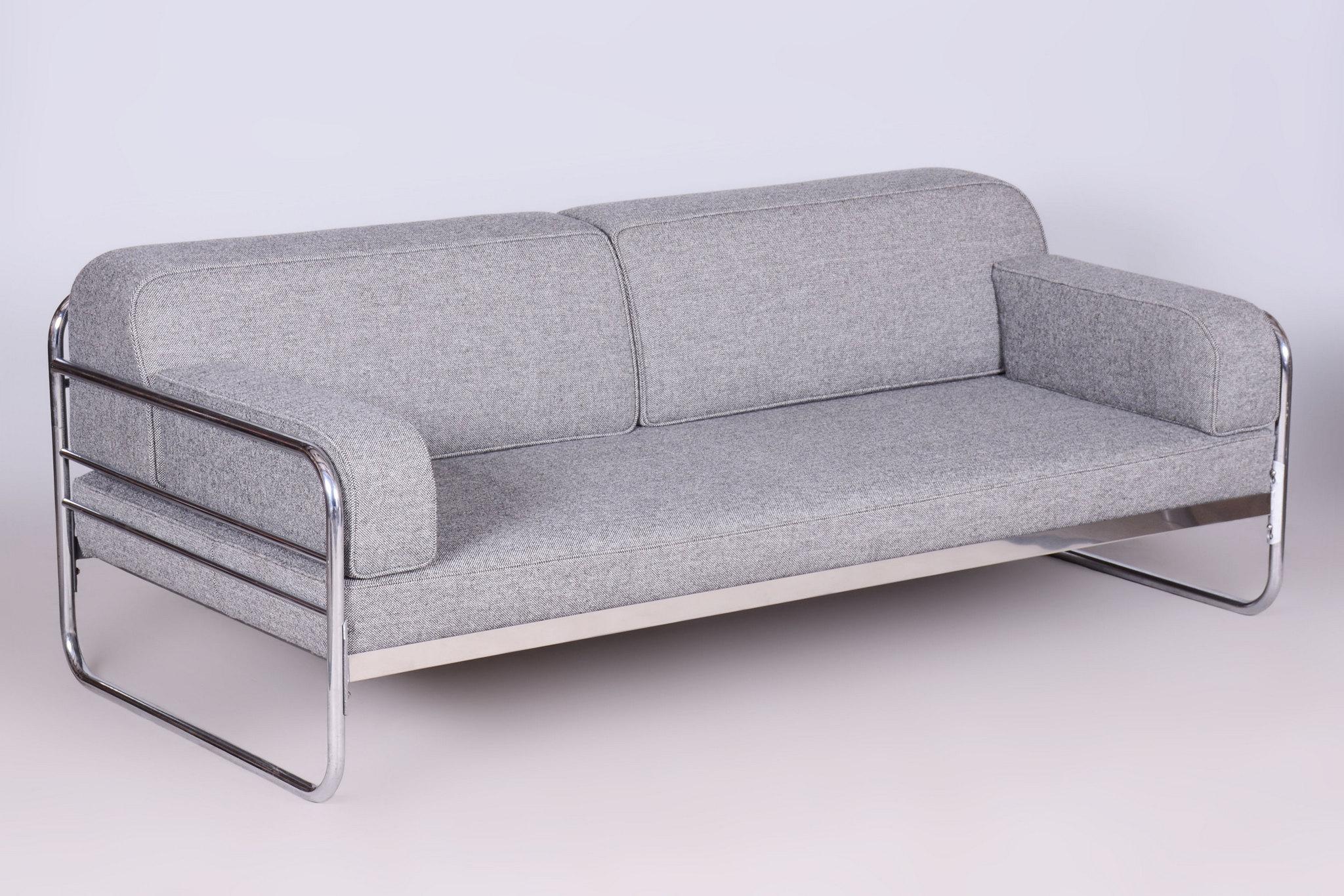 Restauriertes Bauhaus-Sofa, von Hynek Gottwald, Chrom, Neupolsterung, Tschechisch, 1930er Jahre im Zustand „Gut“ im Angebot in Brandys nad Labem, Středočeský kraj