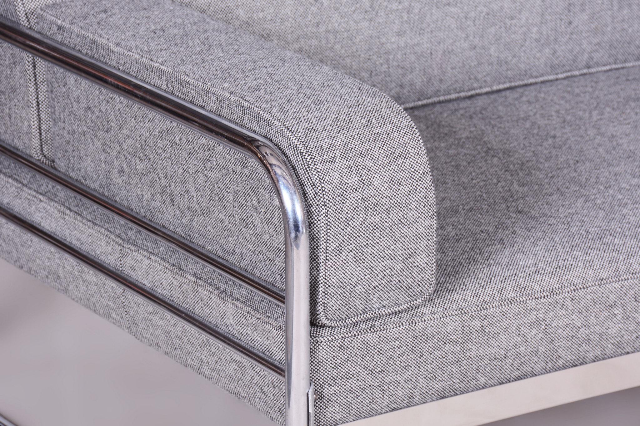 Restauriertes Bauhaus-Sofa, von Hynek Gottwald, Chrom, Neupolsterung, Tschechisch, 1930er Jahre (20. Jahrhundert) im Angebot
