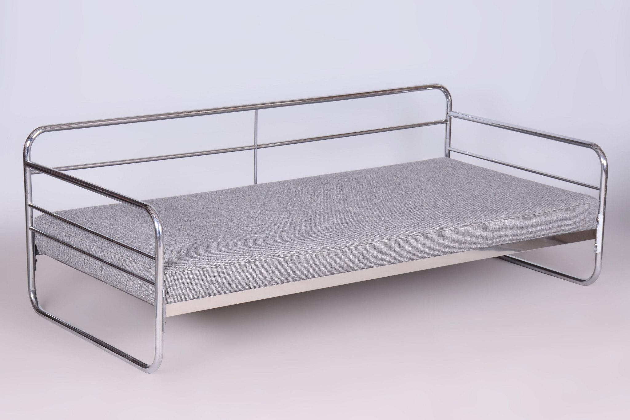 Restauriertes Bauhaus-Sofa, von Hynek Gottwald, Chrom, Neupolsterung, Tschechisch, 1930er Jahre im Angebot 4