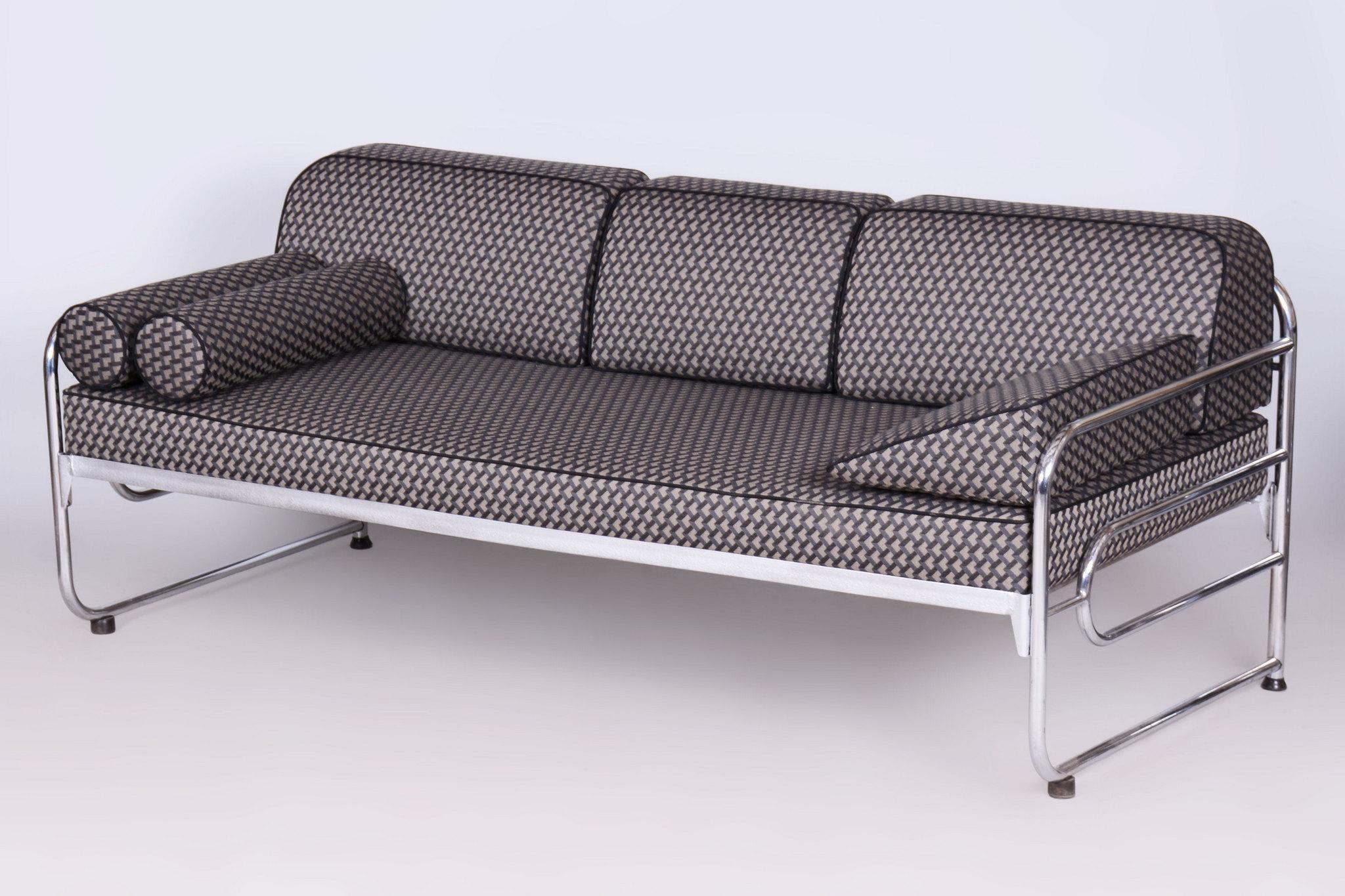 Restauriertes Bauhaus-Sofa, von Mücke-Melder, Chrom, neue Polsterung, Tschechien, 1930er Jahre (Tschechisch) im Angebot