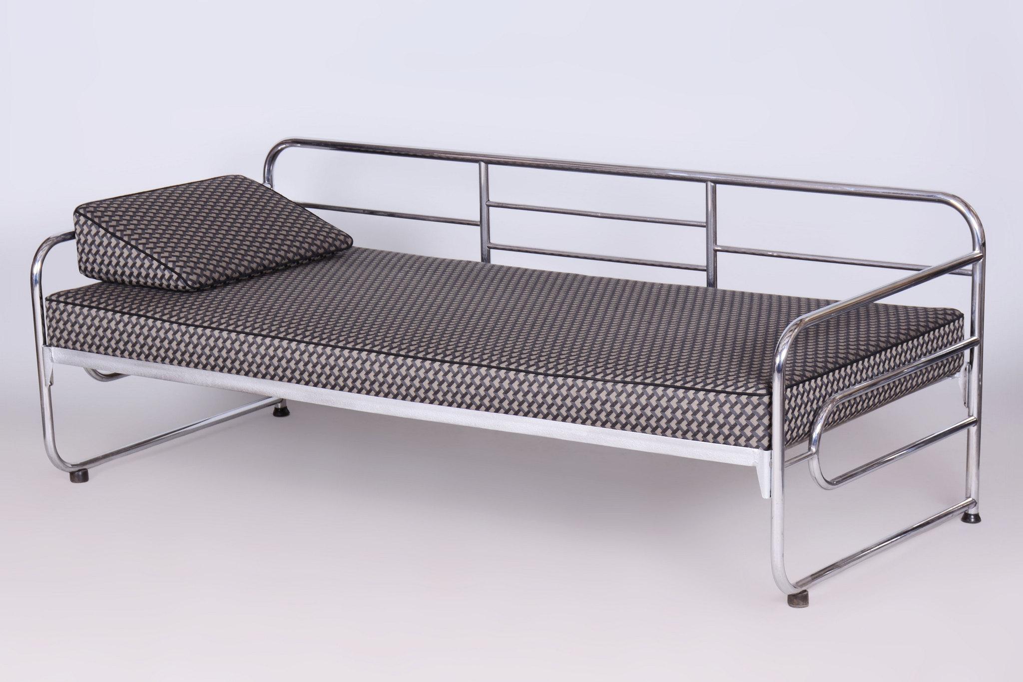 Restauriertes Bauhaus-Sofa, von Mücke-Melder, Chrom, neue Polsterung, Tschechien, 1930er Jahre (20. Jahrhundert) im Angebot