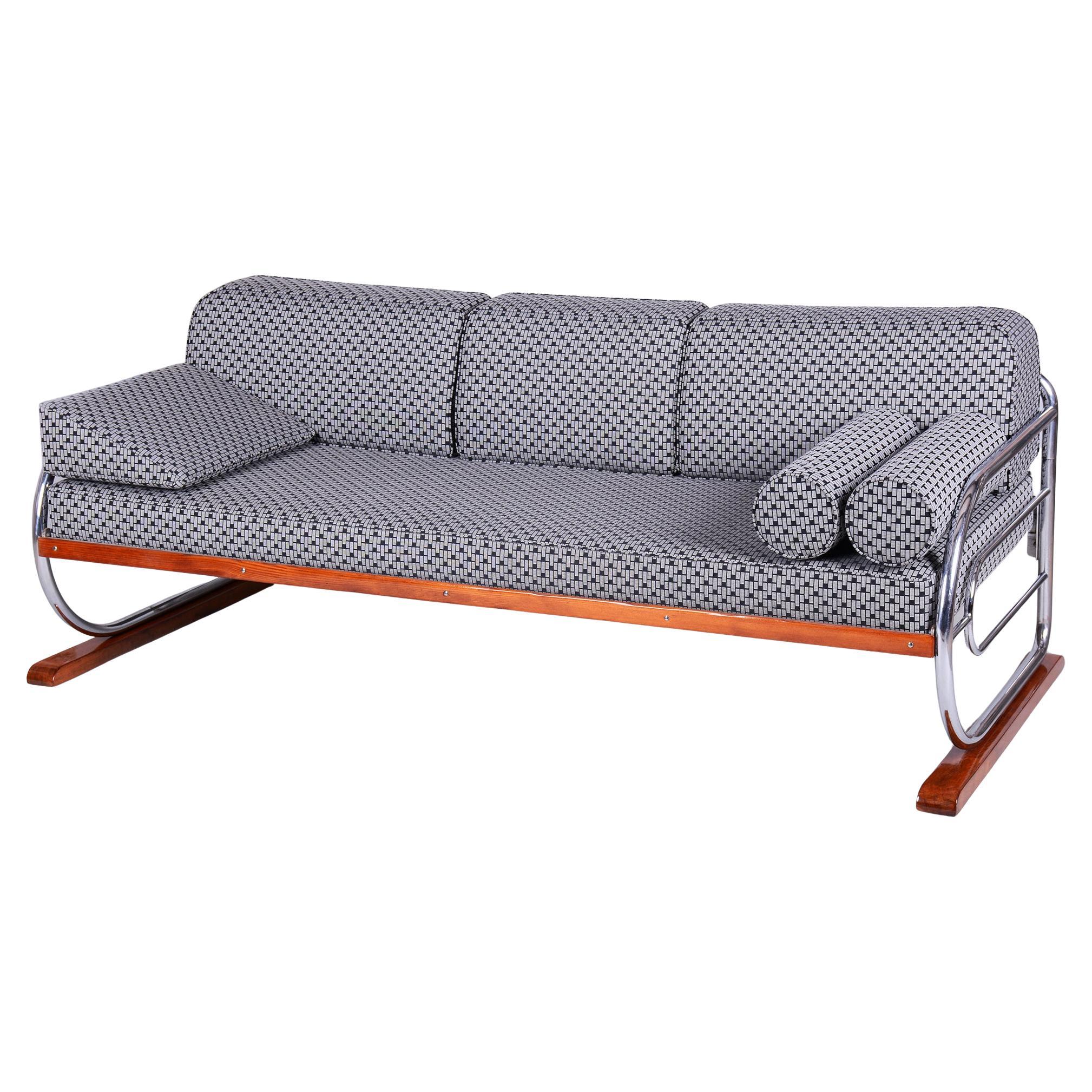 Restored Bauhaus Sofa, by Robert Slezak, Chrome, Beech, Czech, 1930s For Sale