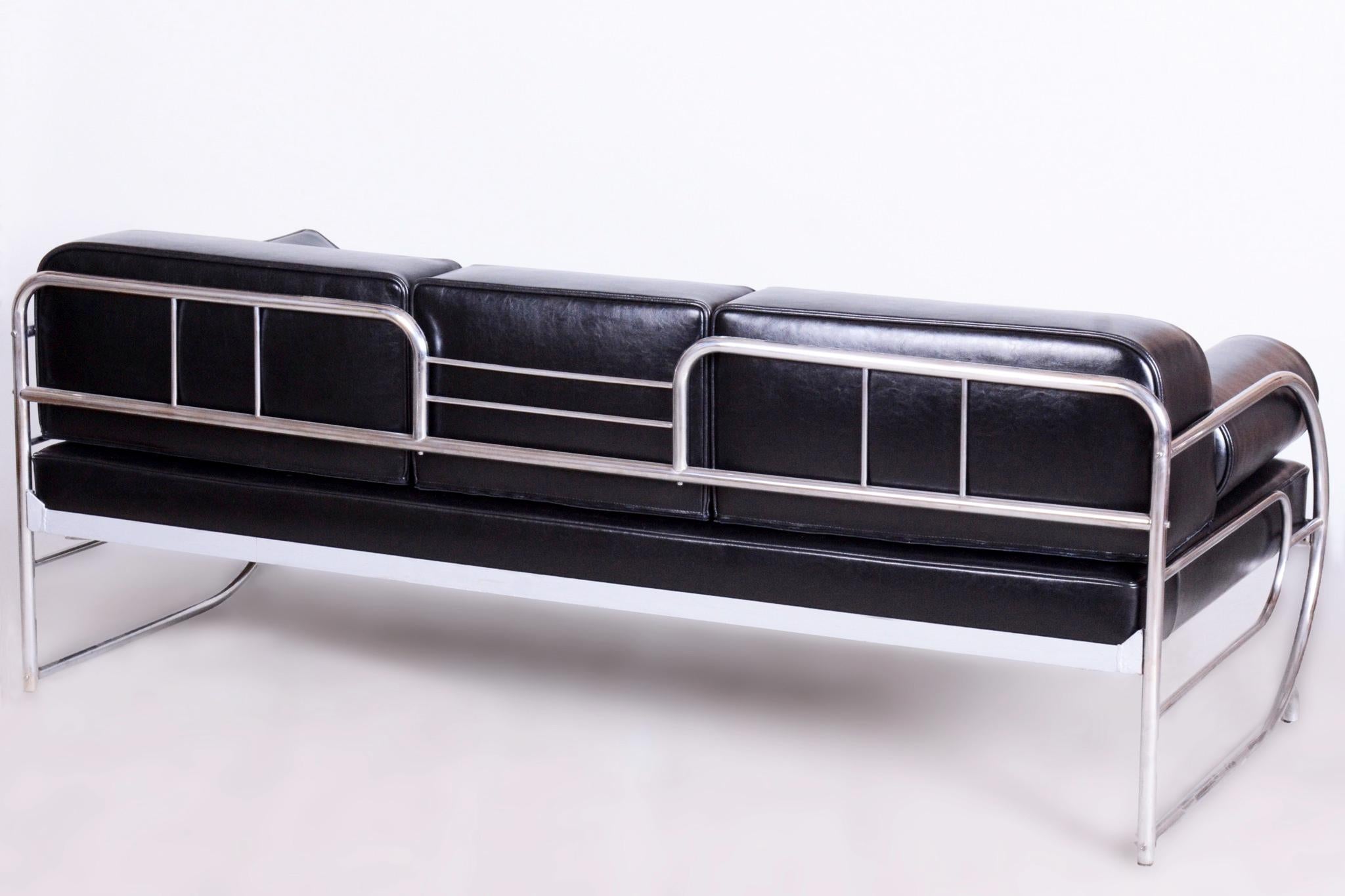 Restauriertes Bauhaus-Sofa, von Robert Slezak, Chrom, Leder, Tschechisch, 1930er Jahre im Angebot 5