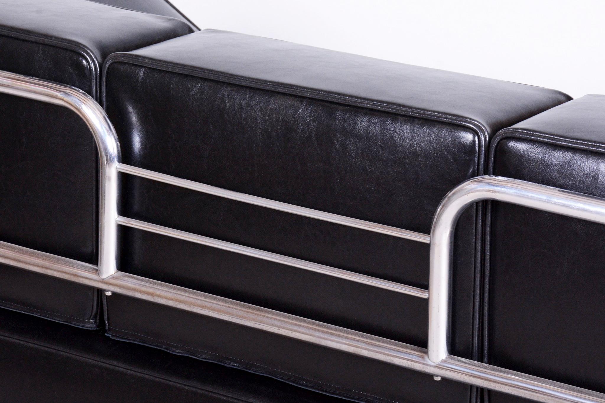 Restauriertes Bauhaus-Sofa, von Robert Slezak, Chrom, Leder, Tschechisch, 1930er Jahre im Angebot 6