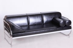 Restored Bauhaus Sofa, by Robert Slezak, Chrome, Leather, Czech, 1930s