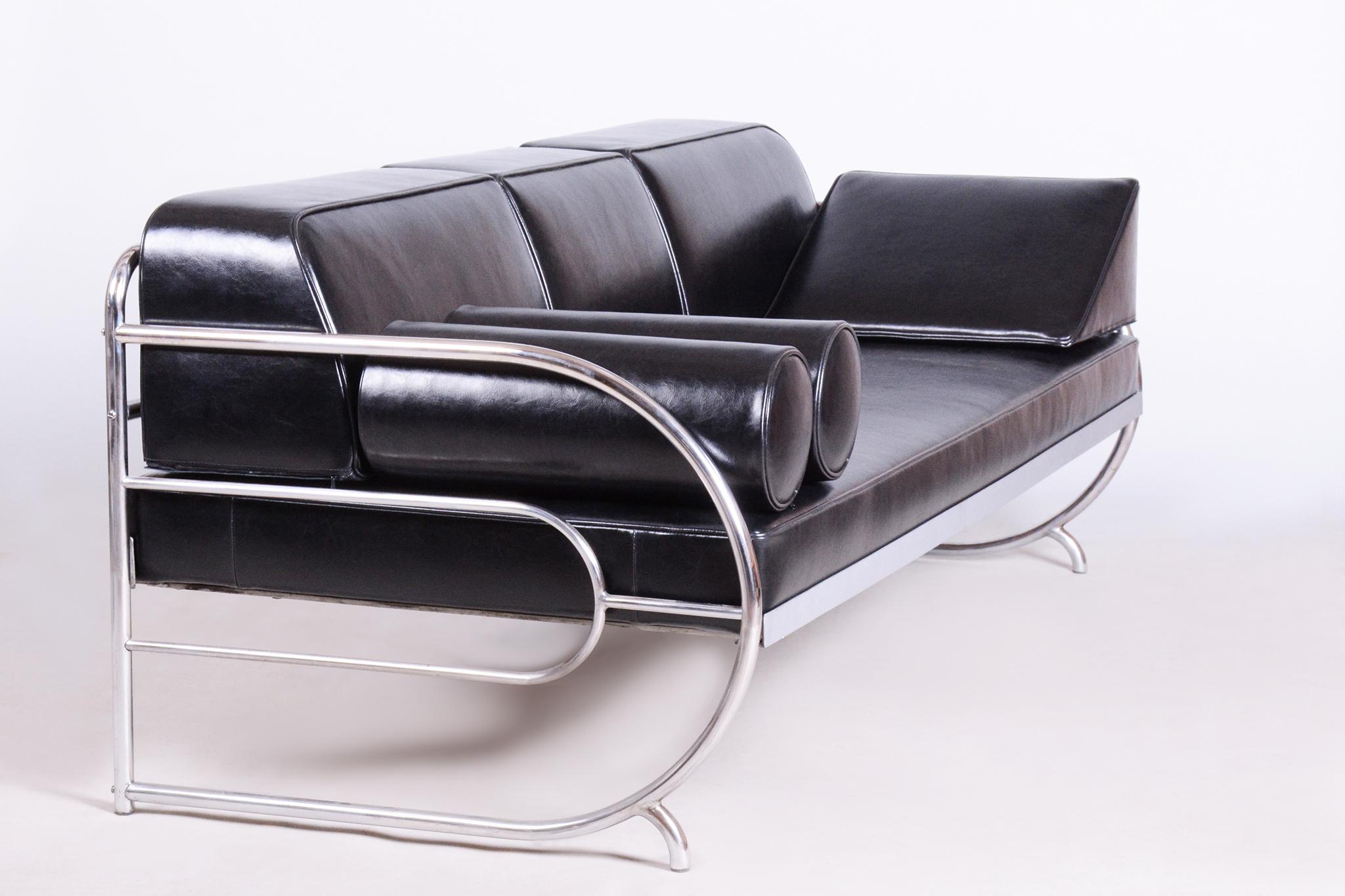 Restauriertes Bauhaus-Sofa, von Robert Slezak, Chrom, Leder, Tschechisch, 1930er Jahre im Angebot 2