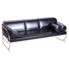 Restored Bauhaus Sofa, by Robert Slezak, Chrome, Leather, Czech, 1930s