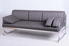 Restored Bauhaus Sofa, by Robert Slezak, Chrome, Quality Fabric, Czech, 1930s