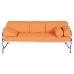 Sofá Bauhaus restaurado, de Robert Slezak, cromado, tela de calidad, checo, años 30
