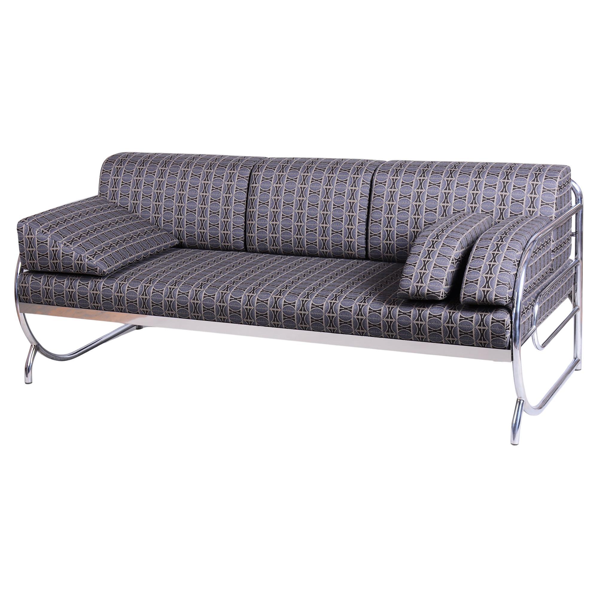 Restored Bauhaus Sofa, by Robert Slezak, Chrome, Quality Fabric, Czech, 1930s
