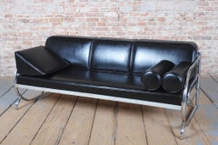 Restored Bauhaus Sofa, by Robert Slezak, Chrome, Steel, Leather, Czech, 1930s
