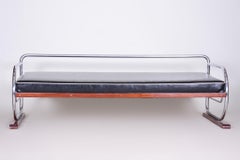 Restored Bauhaus Sofa, by Robert Slezak, Chrome, Steel, Leather, Czech, 1930s