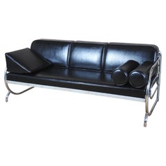 Restored Bauhaus Sofa, by Robert Slezak, Chrome, Steel, Leather, Czech, 1930s