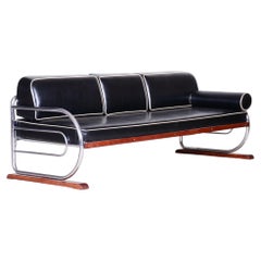 Restored Bauhaus Sofa, by Robert Slezak, Chrome, Steel, Leather, Czech, 1930s