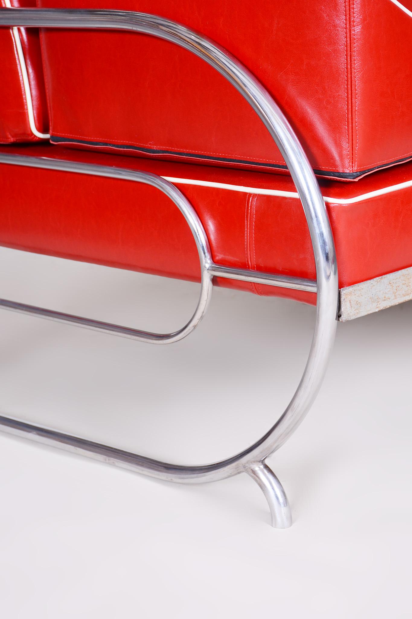 20th Century Restored Bauhaus Sofa by Robert Slezak, High-Quality Leather, Chrome, 1930s For Sale