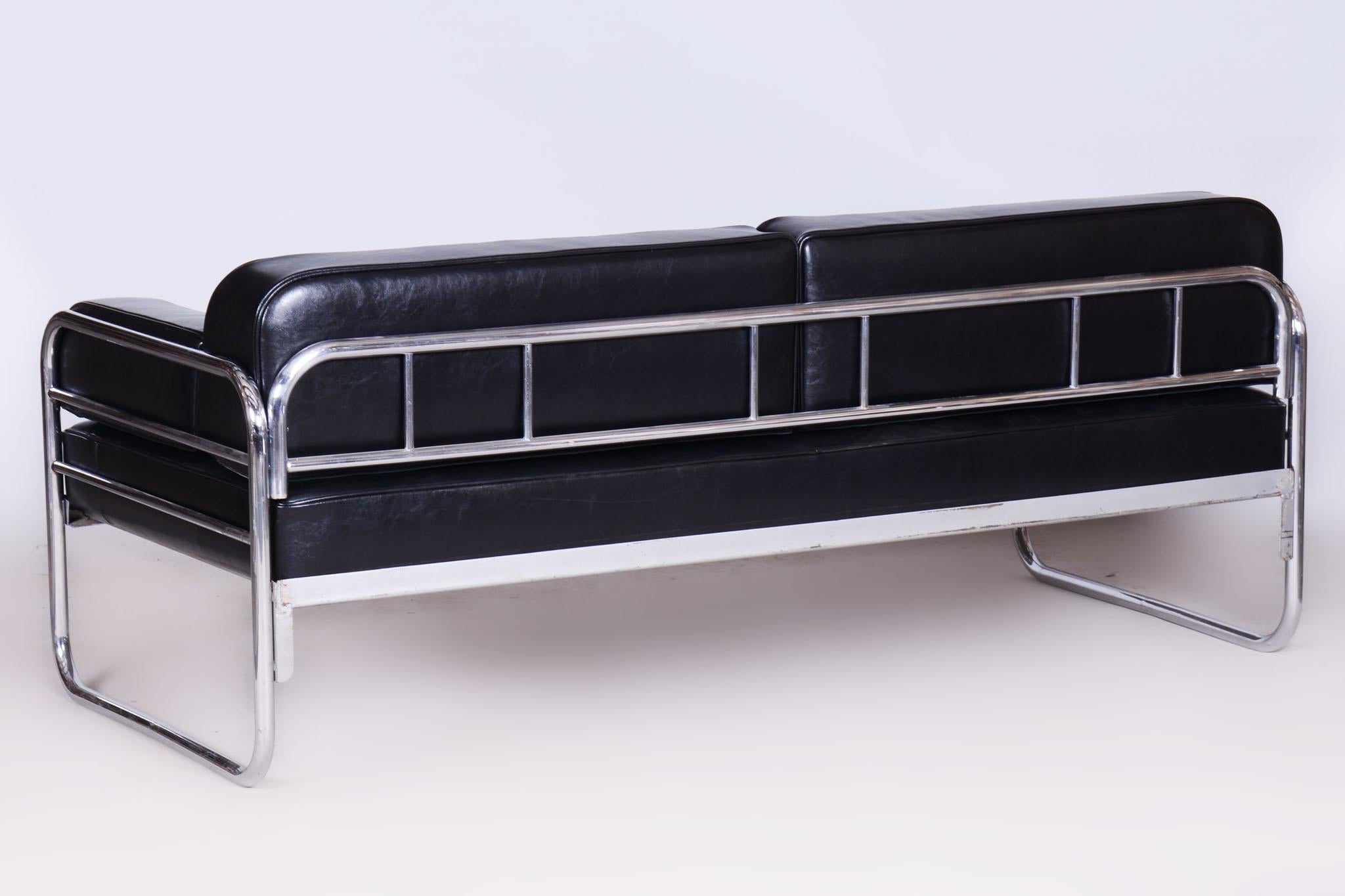 Canapé Bauhaus restauré de Vichr a Spol., chrome, cuir, tchèque, années 1930 en vente 8