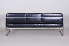 Restored Bauhaus Sofa, by Vichr a Spol., Chrome, Leather, Czech, 1930s