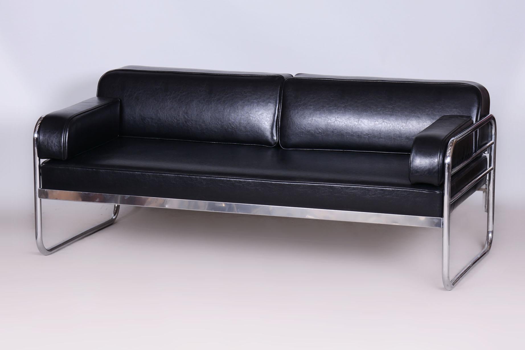 Canapé Bauhaus restauré de Vichr a Spol., chrome, cuir, tchèque, années 1930 en vente 2