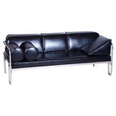 Restored Bauhaus Sofa, Chrome-Plated Steel, High Quality Leather, Czech, 1930s