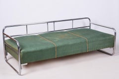 Canapé Bauhaus restauré, chrome, acier, tapisserie d'origine, tchèque, années 1930
