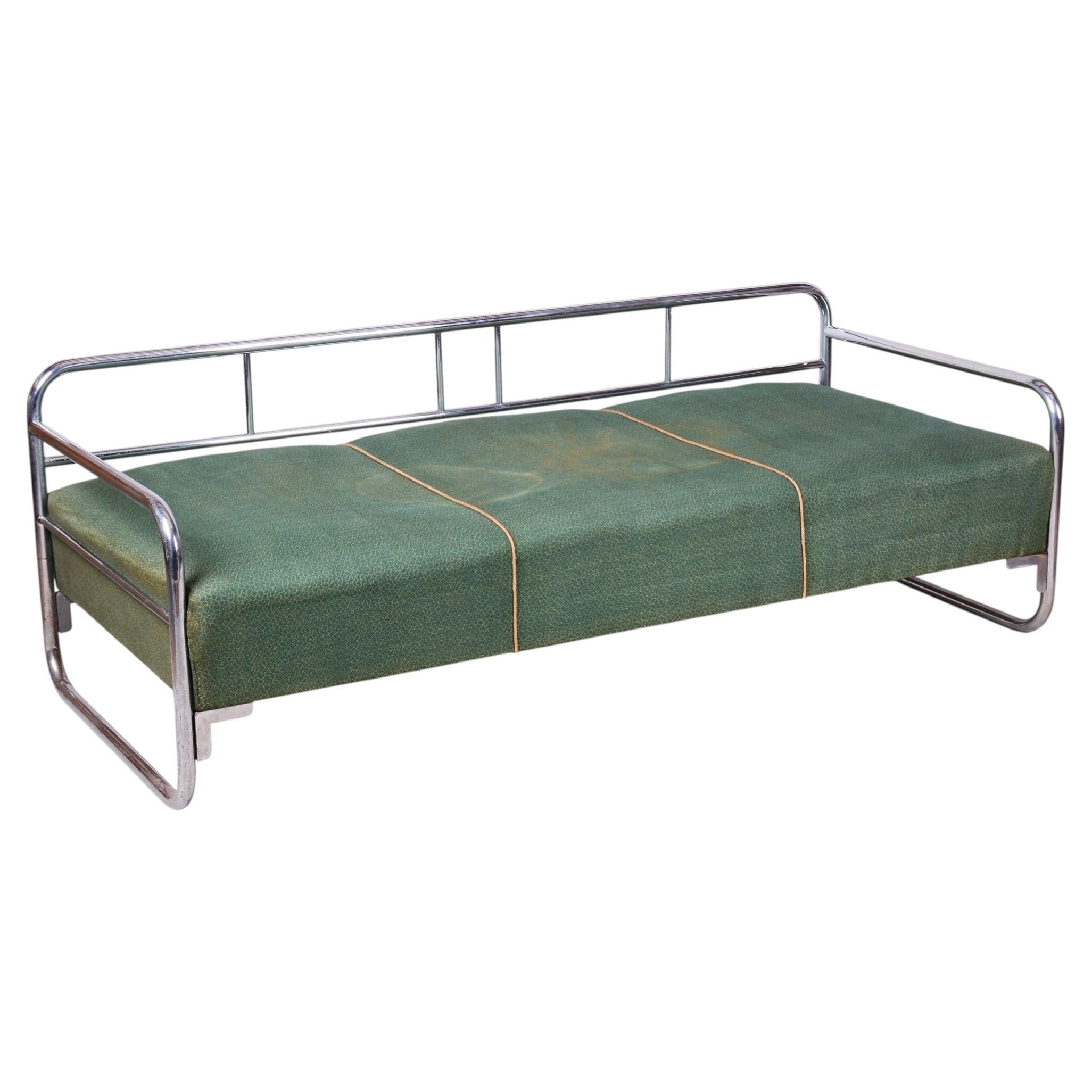 Restored Bauhaus Sofa, Chrome, Steel, Original Upholstery, Czech, 1930s