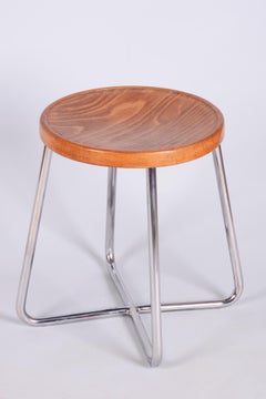 Restored Bauhaus Stool, by Mücke-Melder, Beech, Chrome, Polished, Czech, 1930s